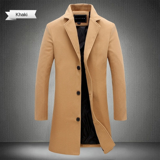 Autumn and Winter Long Cotton Coat New Wool Blend Pure Color Casual