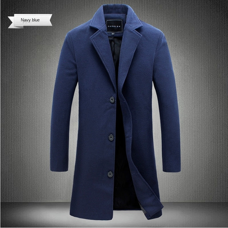 Autumn and Winter Long Cotton Coat New Wool Blend Pure Color Casual