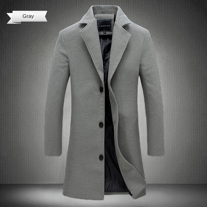 Autumn and Winter Long Cotton Coat New Wool Blend Pure Color Casual